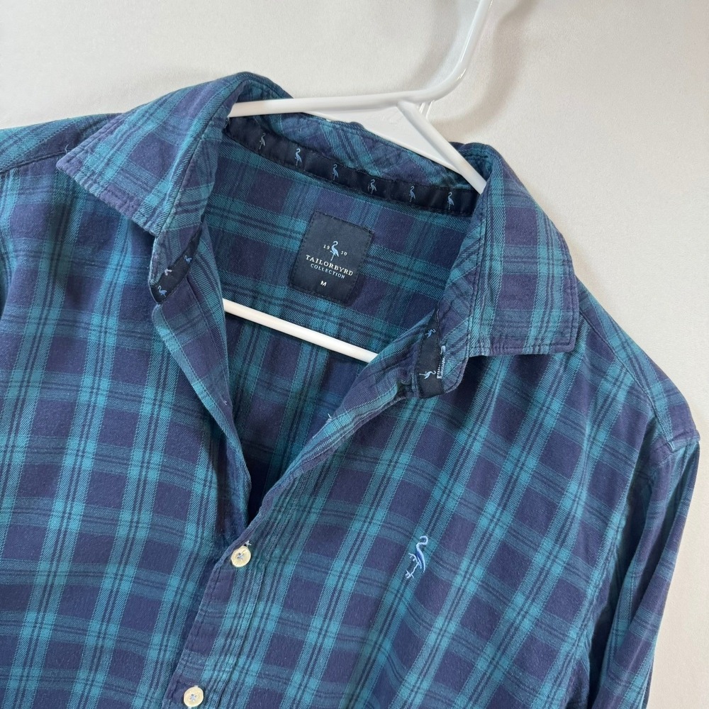 Tailorbyrd Collection Mens Medium Blue Teal Plaid Flannel Button Down Shirt M
